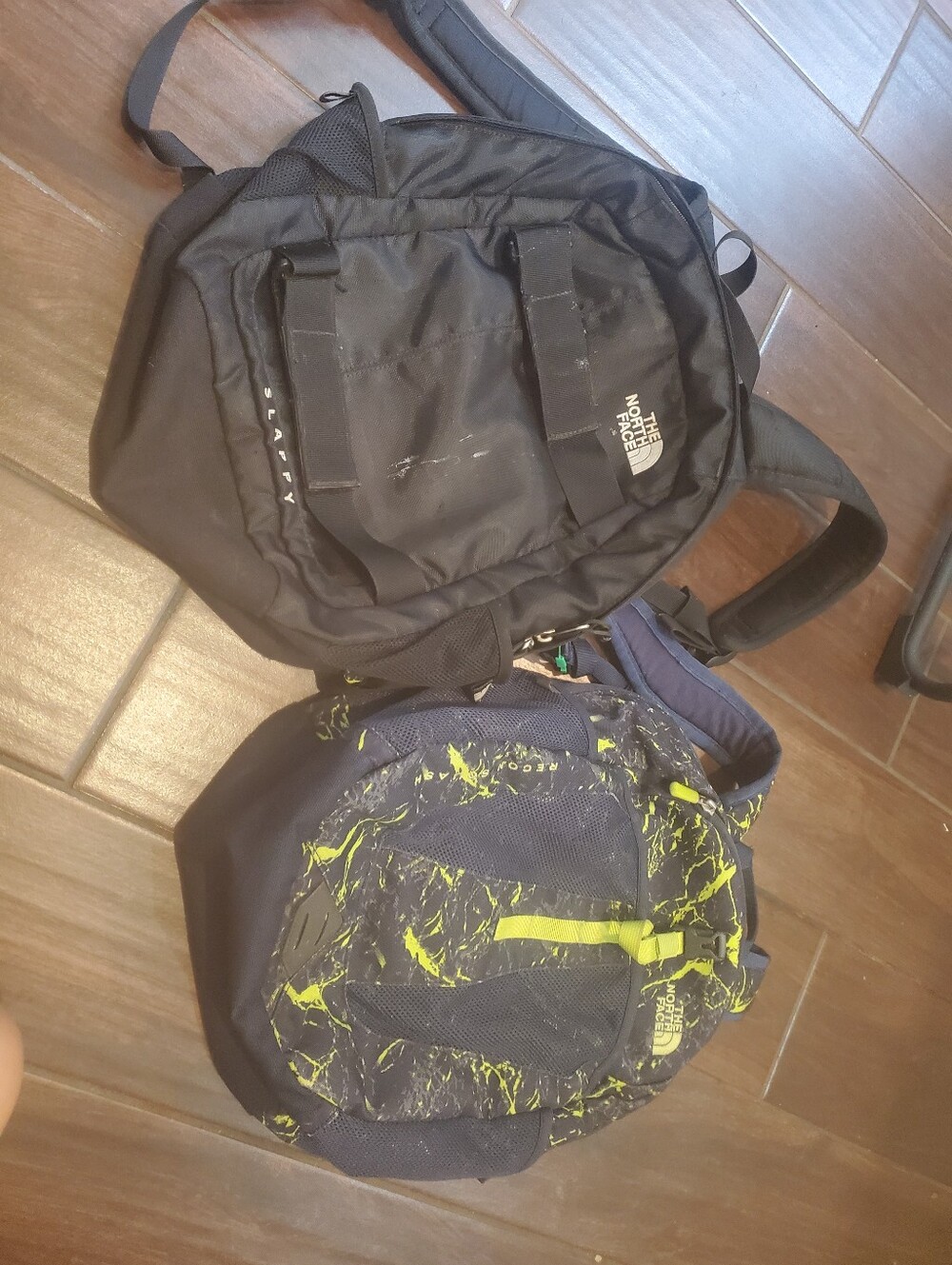 The North Face Backpacks Two In Bundle One Is Bmack Amd One Is Blue And Neon Gre